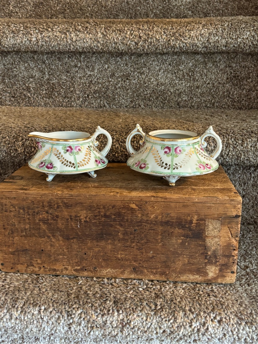 Vintage creamer & open sugar bowl